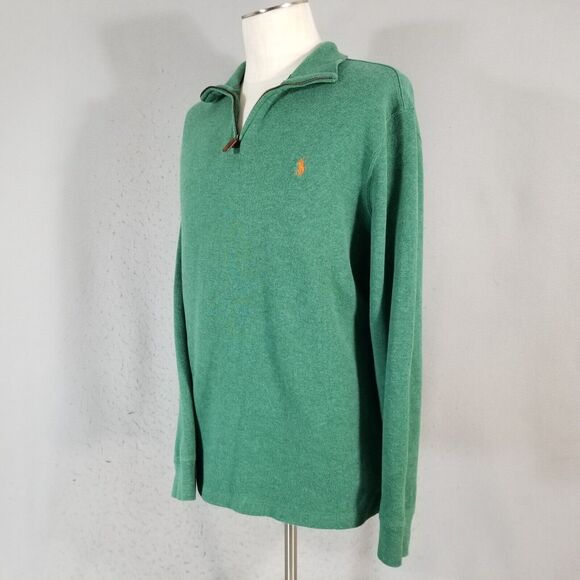 Polo Ralph Lauren sweater men's large green cotton pullover 1/4 zip heavy winter - Picture 5 of 9